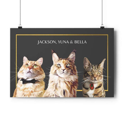 three pet portrait charcoal background poster